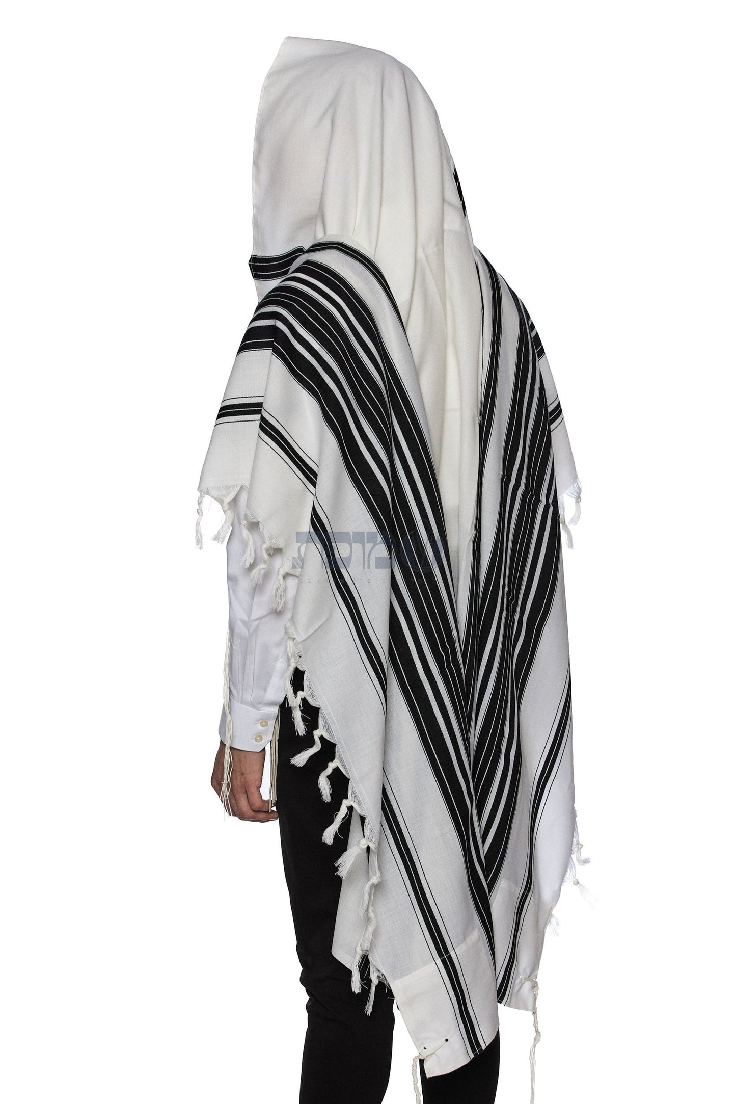 'The Rebbe Talis' Wool Chabad Thin Strings XL Silk Lining Black Stripes